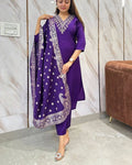Royal Blue Viscose Rayon Kurti Set with Jacquard Dupatta