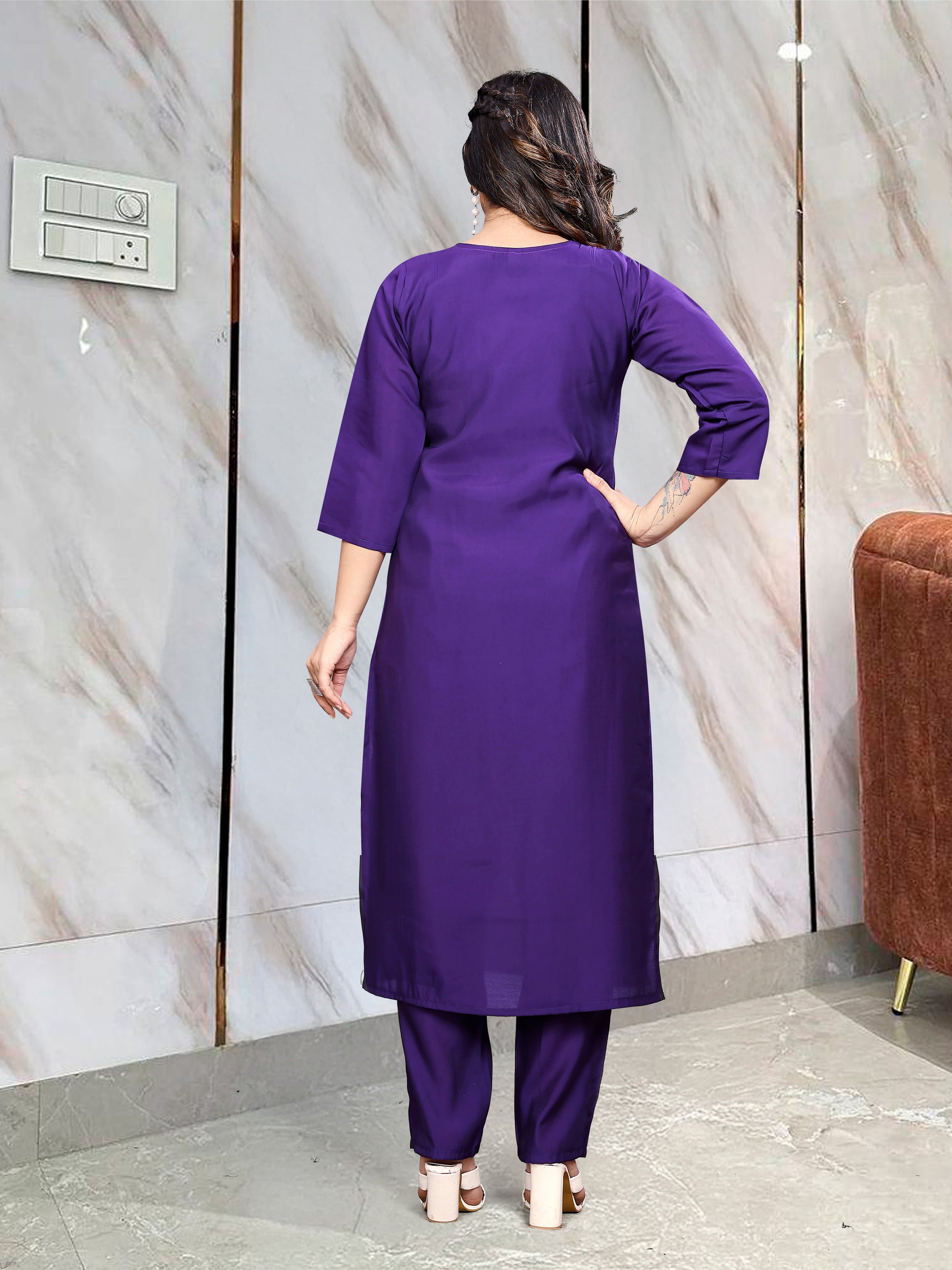 Royal Blue Viscose Rayon Kurti Set with Jacquard Dupatta
