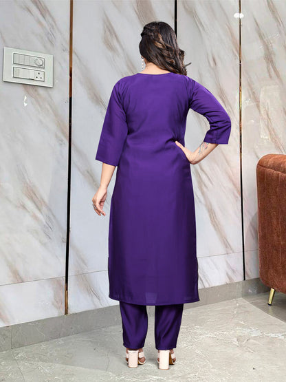 Royal Blue Viscose Rayon Kurti Set with Jacquard Dupatta