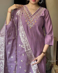Onion Pink Viscose Rayon Kurti Set with Jacquard Dupatta