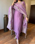 Onion Pink Viscose Rayon Kurti Set with Jacquard Dupatta