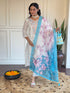 White & Blue Chanderi Kurti Set with Floral Print Silk Dupatta