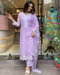 Lavender Georgette Kurti Set with Embroidered Dupatta