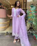 Lavender Georgette Kurti Set with Embroidered Dupatta