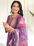 Wine Viscose Chanderi Kurti Set with Jacquard Dupatta