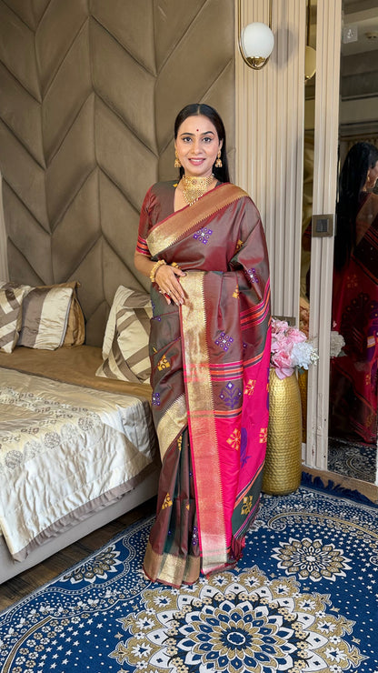 Coffee Pink Soft Silk Ikkat Zari Patola Soft Silk Saree