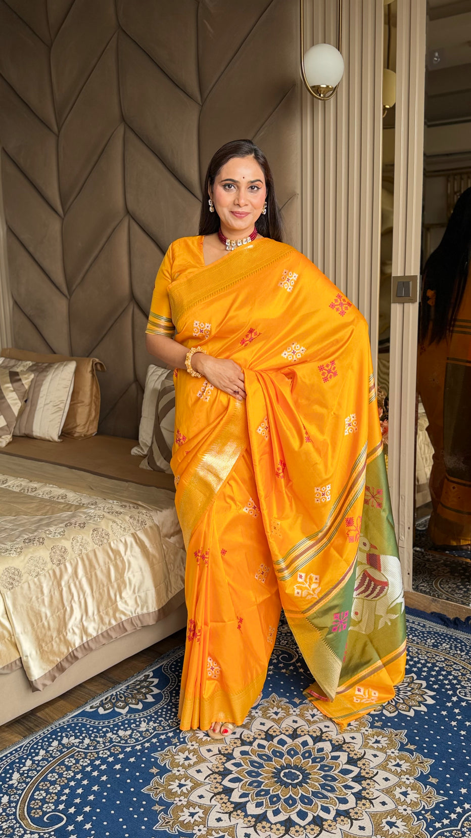 Orange Soft Silk Ikkat Zari Patola Soft Silk Saree
