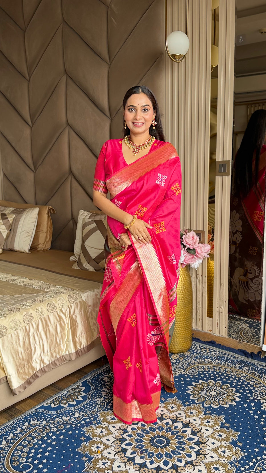 Magenta Soft Silk Ikkat Zari Patola Soft Silk Saree 