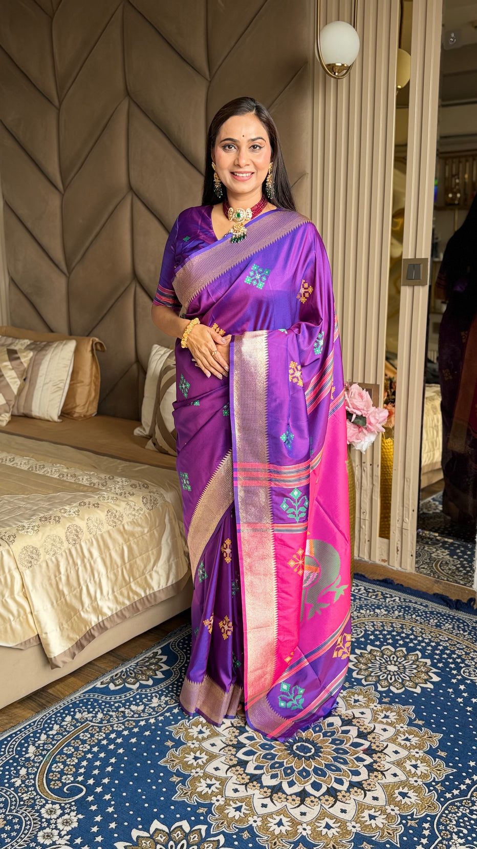 Violet Soft Silk Ikkat Zari Patola Soft Silk Saree