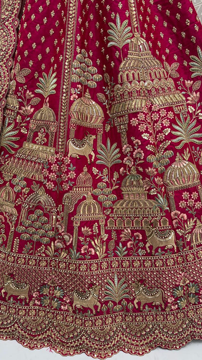 Pink Pure Soft Net Heavy Embroidery Work Bridal Lehenga