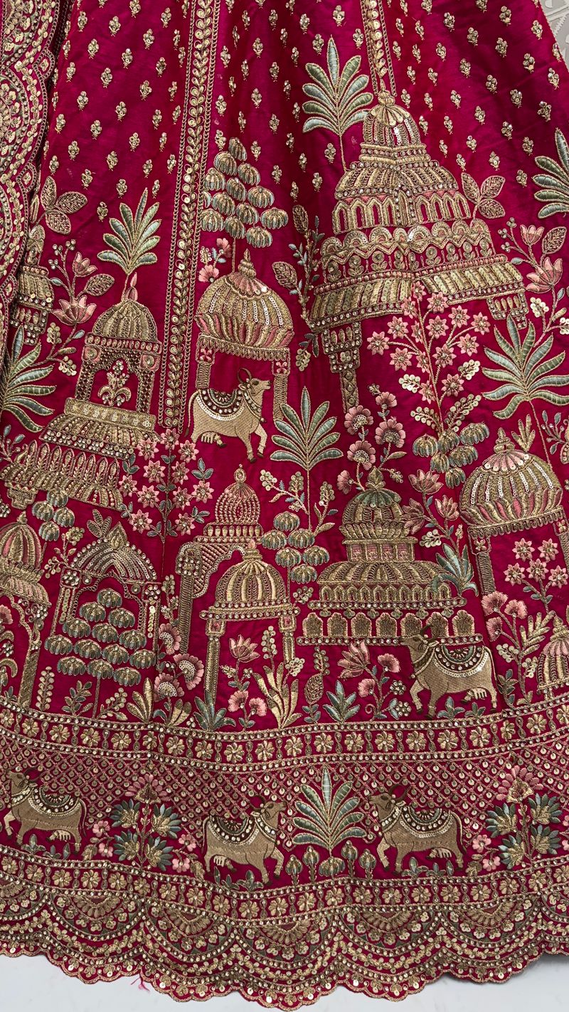 Pink Pure Soft Net Heavy Embroidery Work Bridal Lehenga
