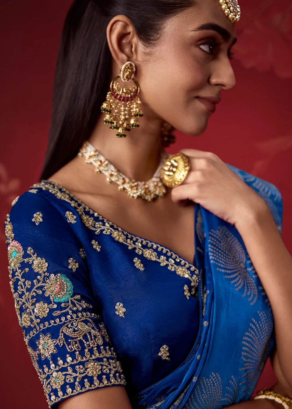 Royal Blue &amp; Teal Dola Crape Soft Silk Saree with Zari Weaving