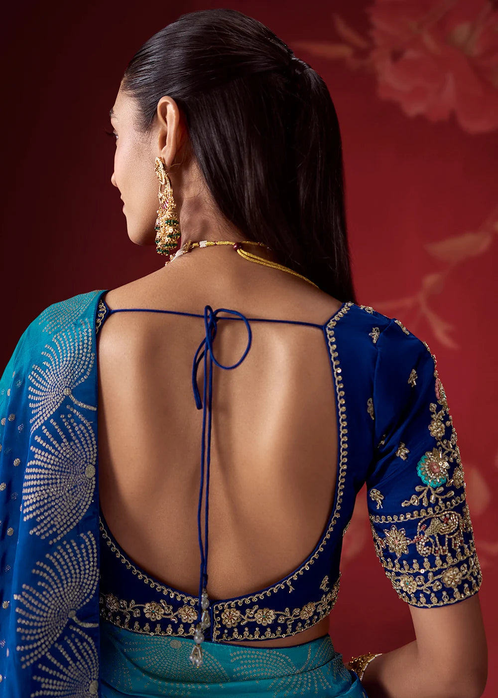 Royal Blue &amp; Teal Dola Crape Soft Silk Saree with Zari Weaving