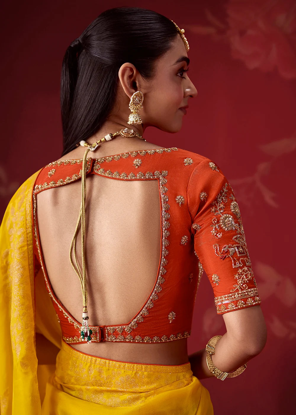 Yellow &amp; Orange Dola Crape Soft Silk Saree with Zari Weaving