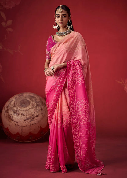Hot Pink Dola Crape Soft Silk Saree with Zari Weaving