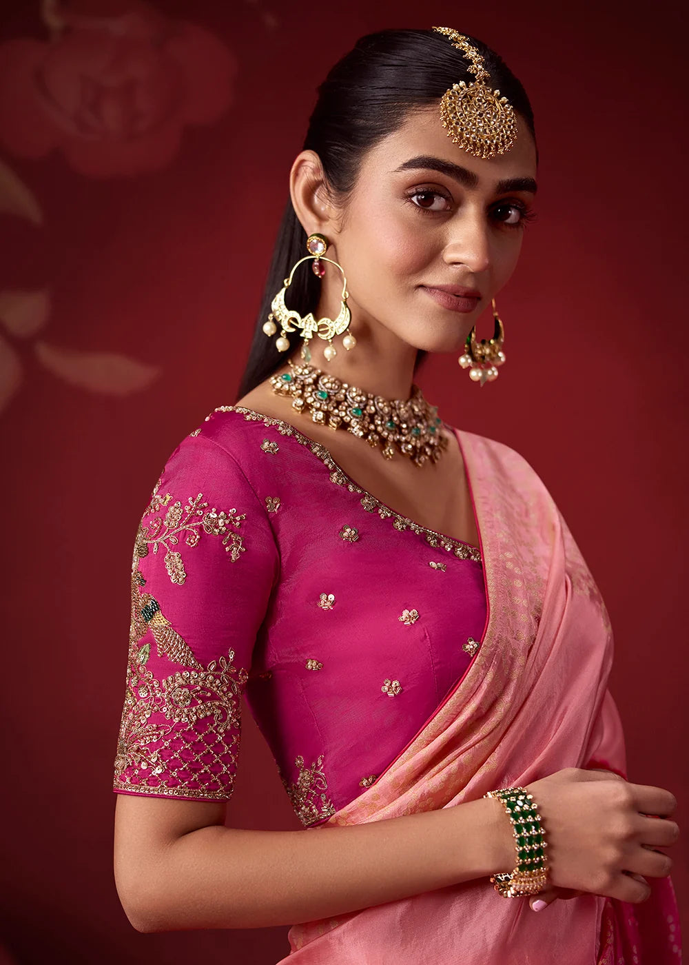 Hot Pink Dola Crape Soft Silk Saree with Zari Weaving