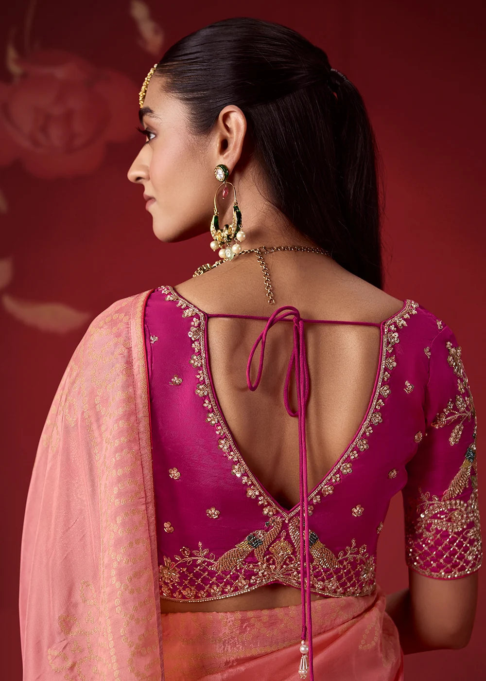 Hot Pink Dola Crape Soft Silk Saree with Zari Weaving