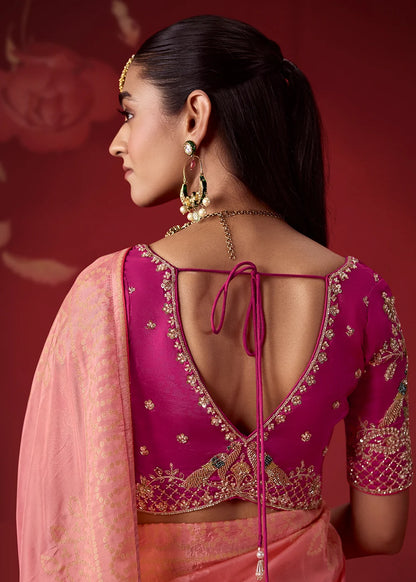 Hot Pink Dola Crape Soft Silk Saree with Zari Weaving