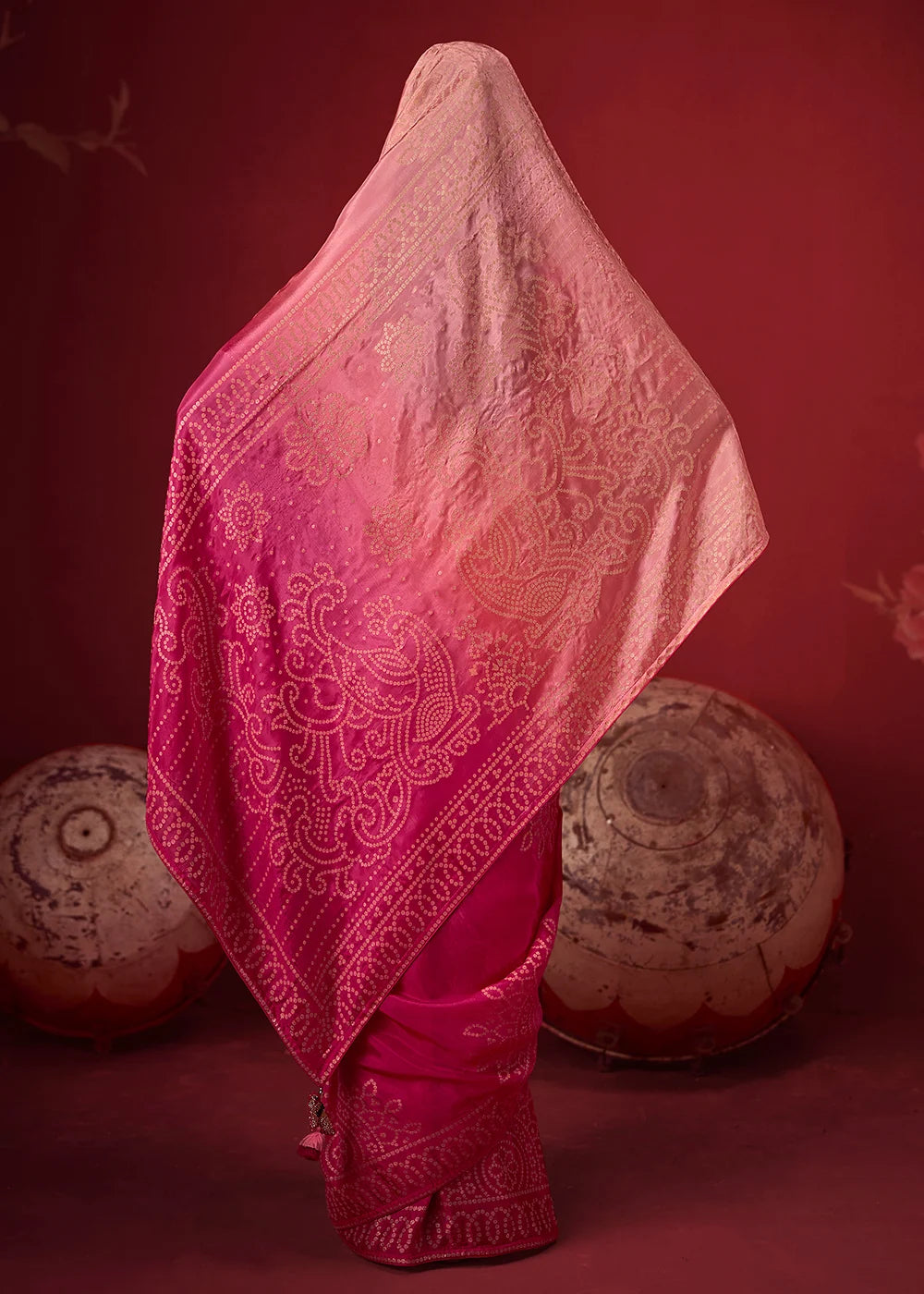 Hot Pink Dola Crape Soft Silk Saree with Zari Weaving