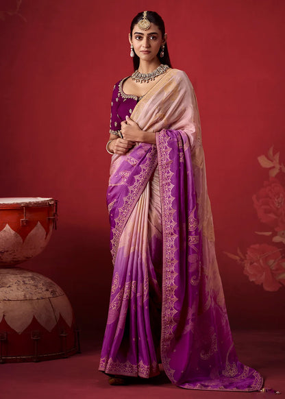 Purple &amp; Lavender Dola Crape Soft Silk Saree with Zari Weaving