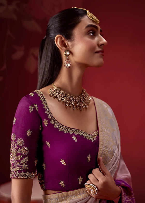 Purple & Lavender Dola Crape Soft Silk Saree with Zari Weaving