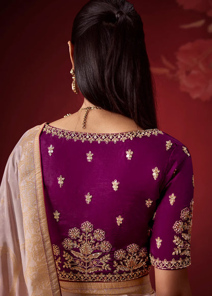 Purple &amp; Lavender Dola Crape Soft Silk Saree with Zari Weaving