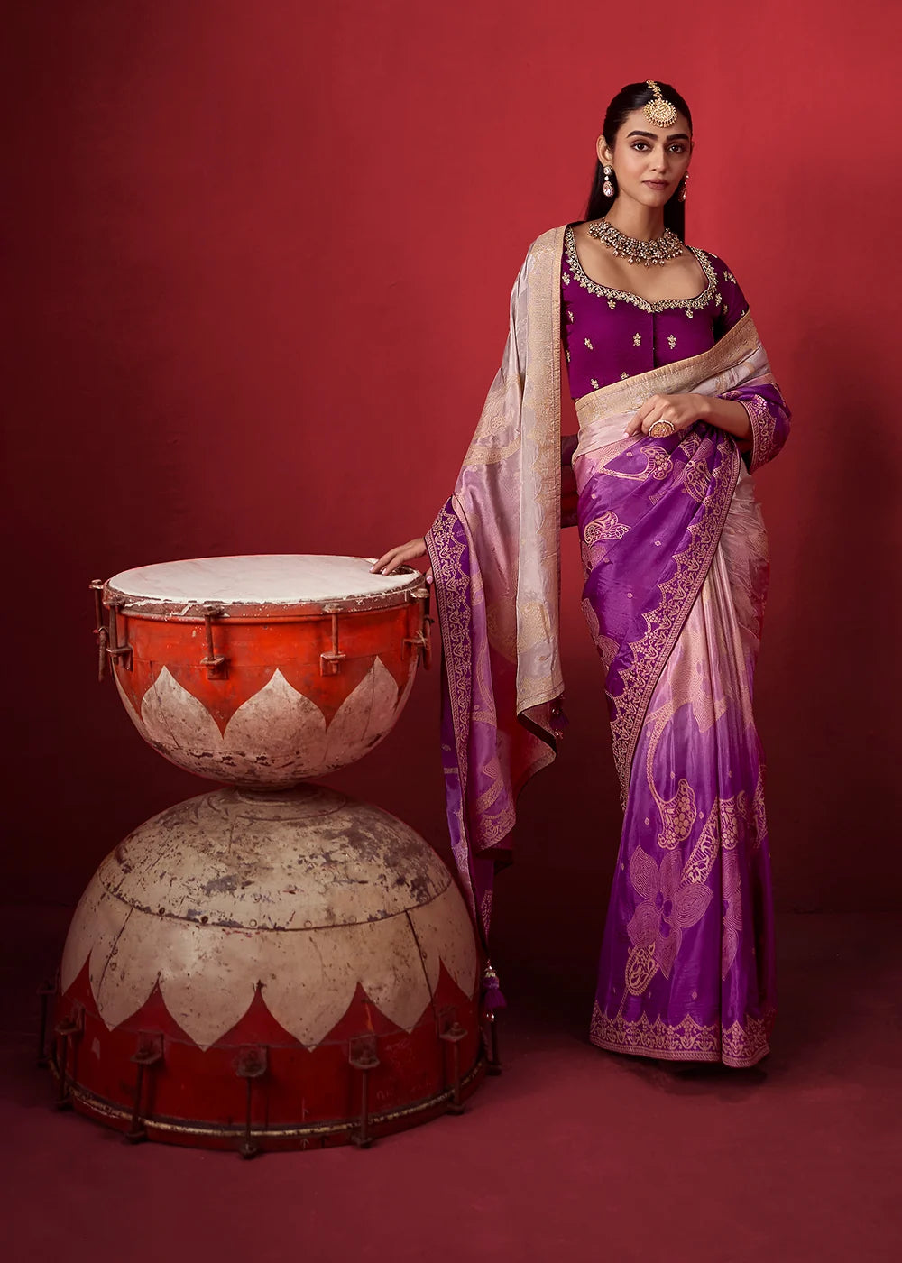 Purple &amp; Lavender Dola Crape Soft Silk Saree with Zari Weaving