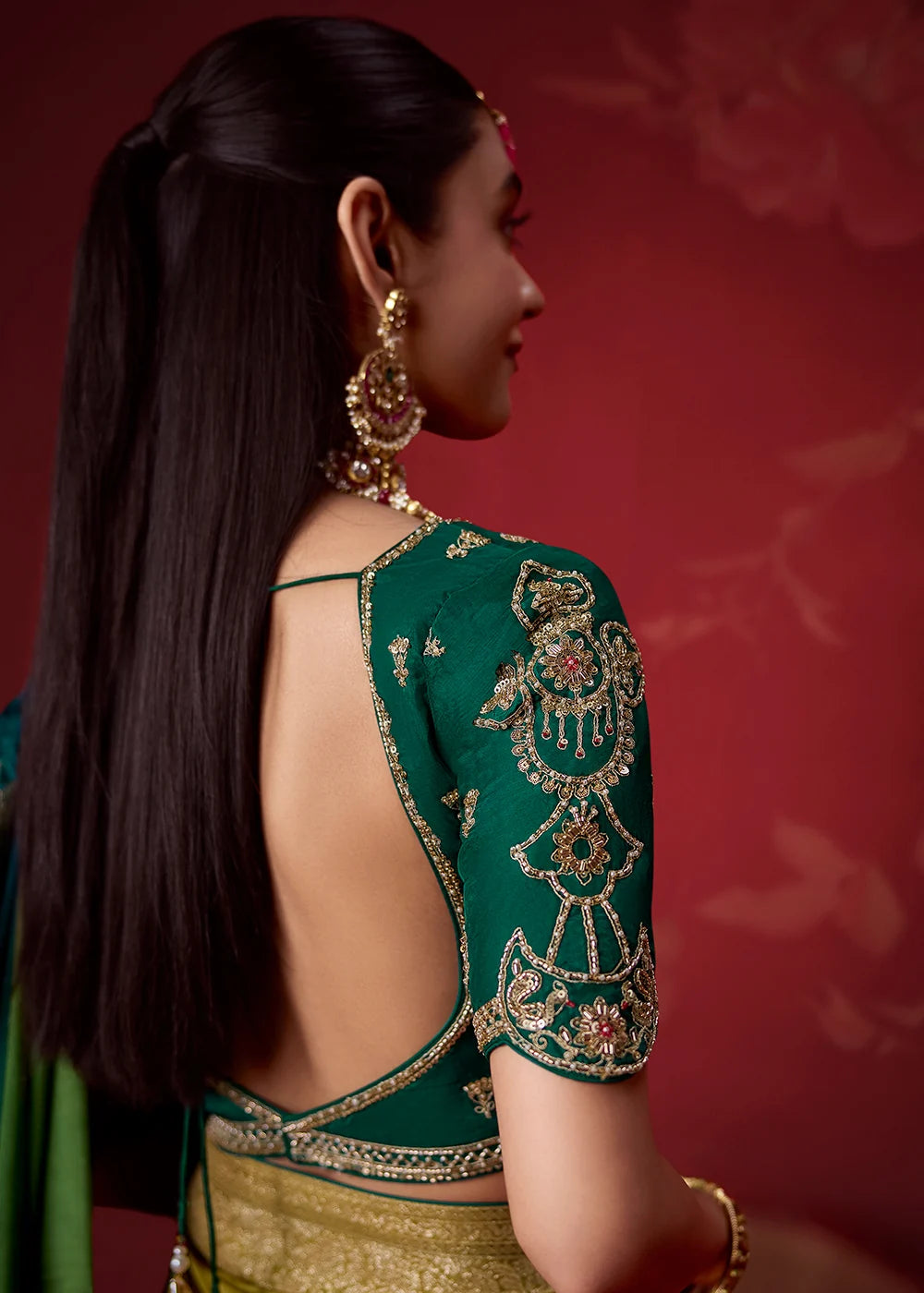 Dark Green &amp; Teal Dola Crape Soft Silk Saree with Zari Weaving