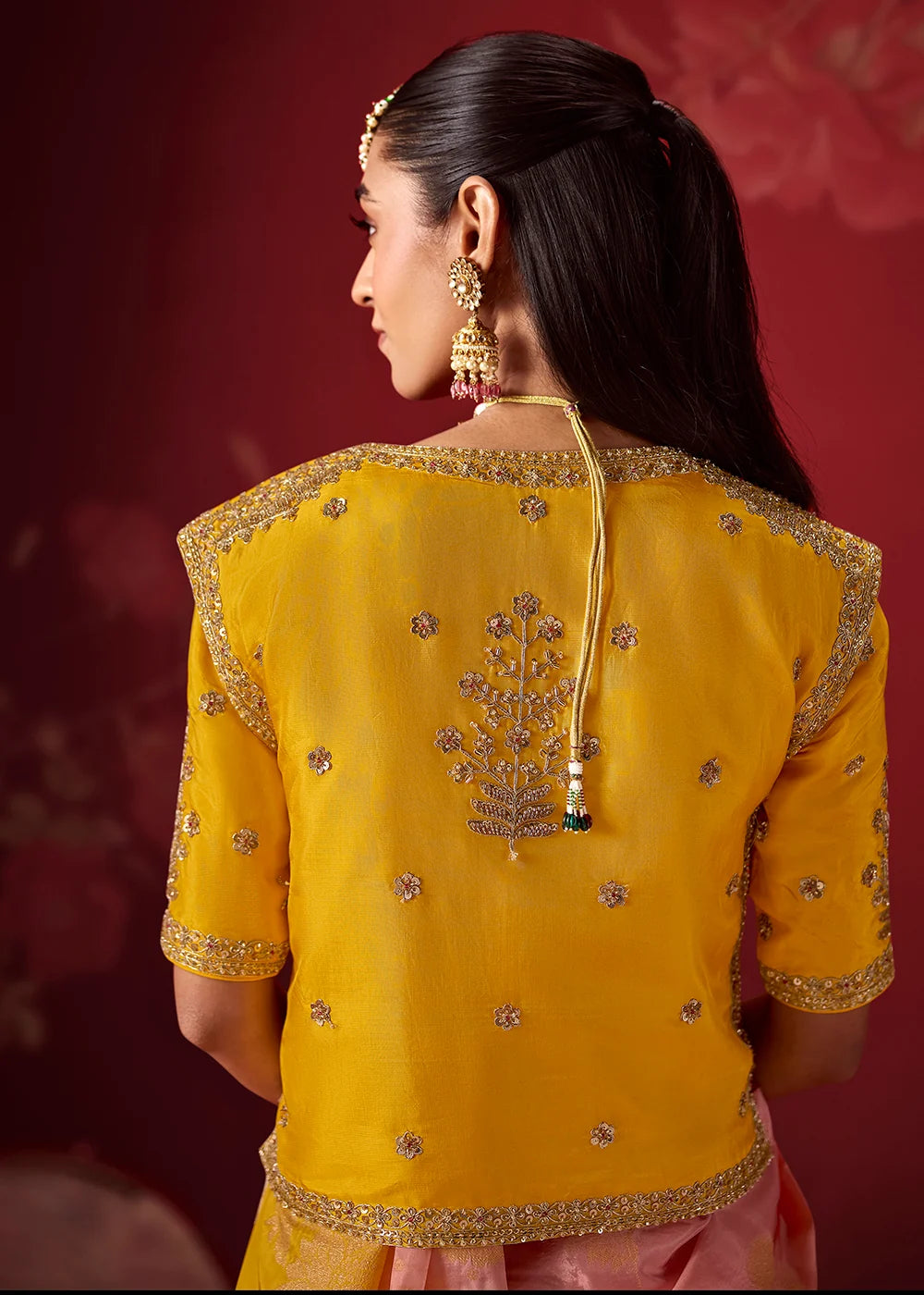 Yellow &amp; Peach Dola Crape Soft Silk Saree with Zari Weaving