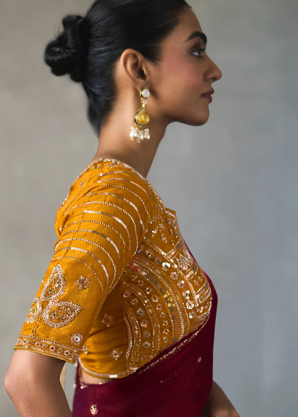 Wine Silk Blend Saree with Beads &amp; Cutdana Work