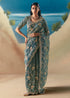 Aqua Blue Fancy Organza Silk Zari Embroidered Sequins With Bridal Saree 