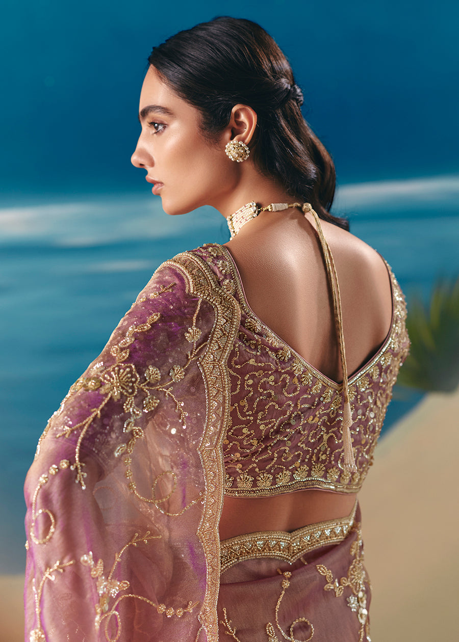 Onion Pink Fancy Organza Silk Zari Embroidered Sequins With Bridal Saree 