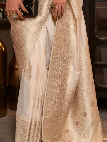 Karry White Woven Pure Soft Georgette Silk Saree 