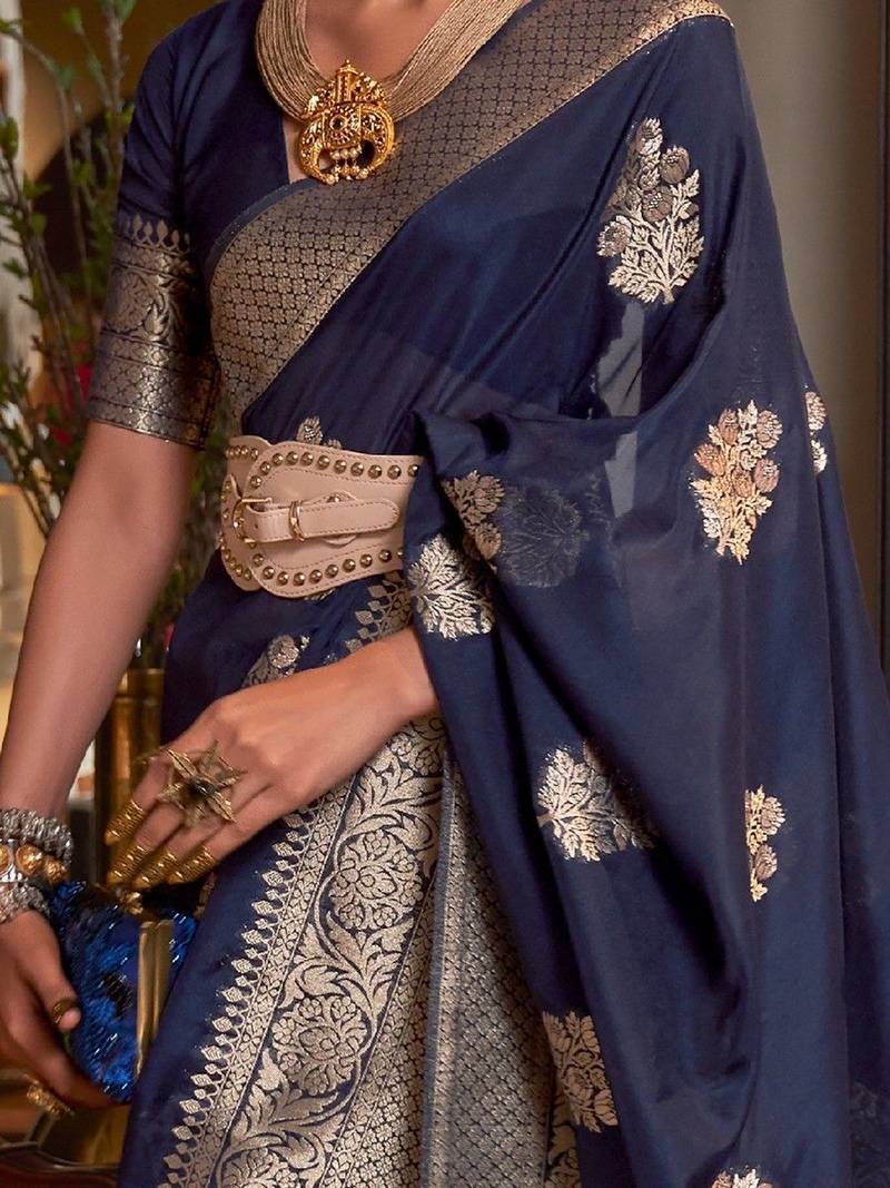 Blue Woven Pure Soft Georgette Silk Saree 