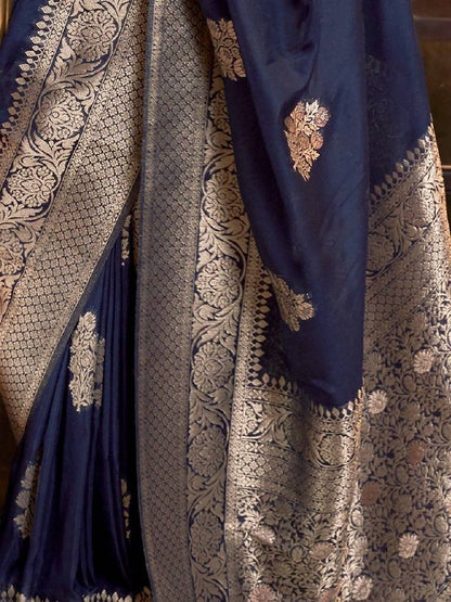 Blue Woven Pure Soft Georgette Silk Saree 