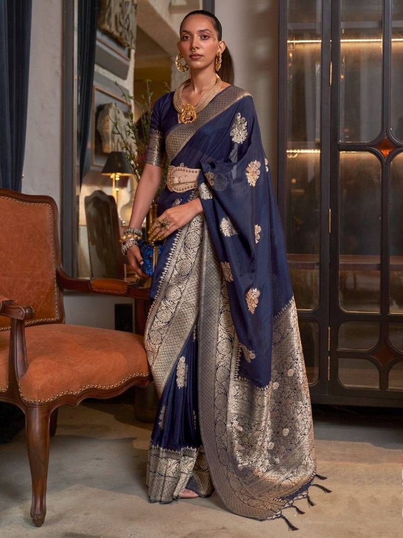 Blue Woven Pure Soft Georgette Silk Saree 