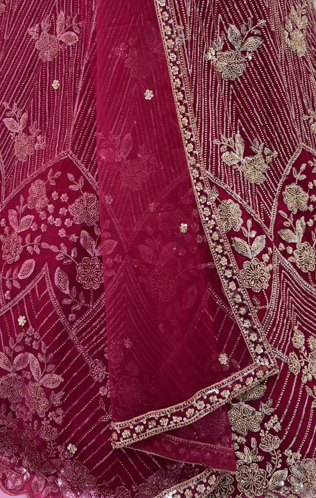 Rani Pure Heavy Net Motif Handwork Zari Sequins Work Bridal Lehenga Choli