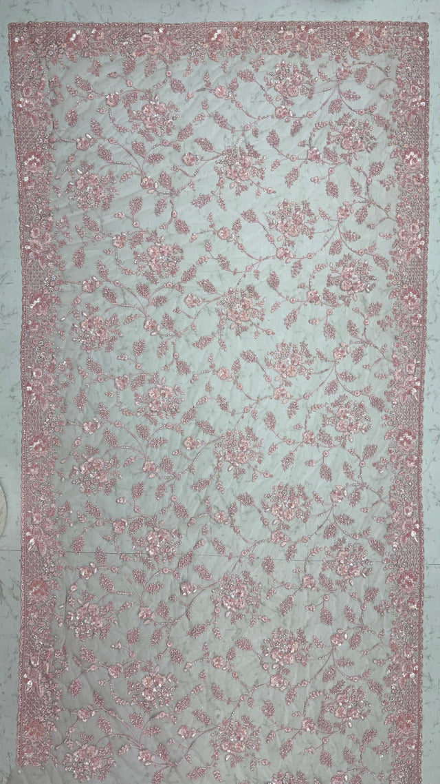 Pink Pure Premium Net Handwork Kasti &amp; Motif Zari Metallic Sequins Work Wedding Saree