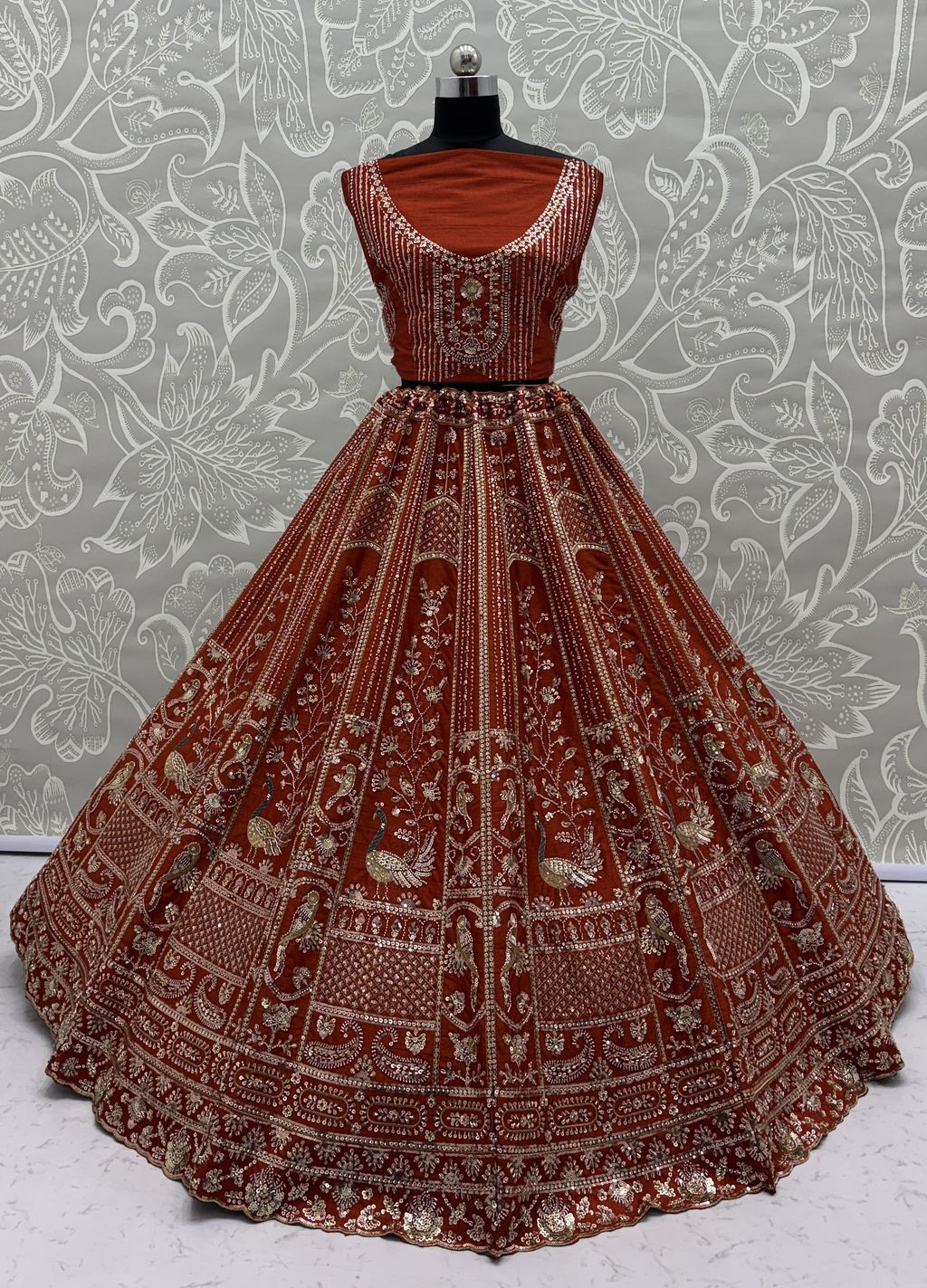 Orange Pure Soft Silk Heavy Embroidery Work Bridal Lehenga 