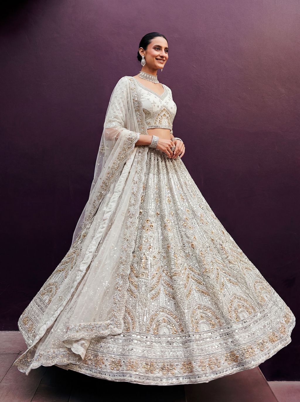 White Pure Soft Net Heavy Embroidery Work Bridal Lehenga 