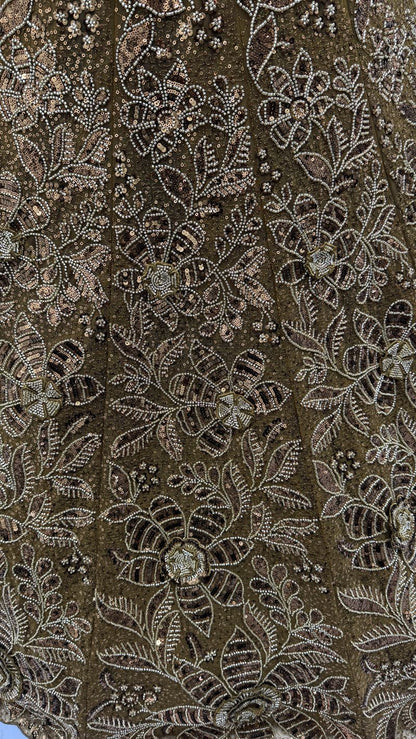 Metallic Gold  Pure Soft Net Heavy Embroidery Work Bridal Lehenga