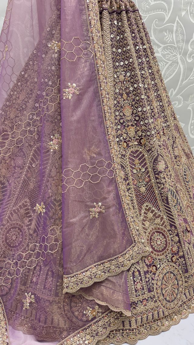 Purple Pure Soft Heavy Net Sequins Embroidery Work Bridal Lehenga 