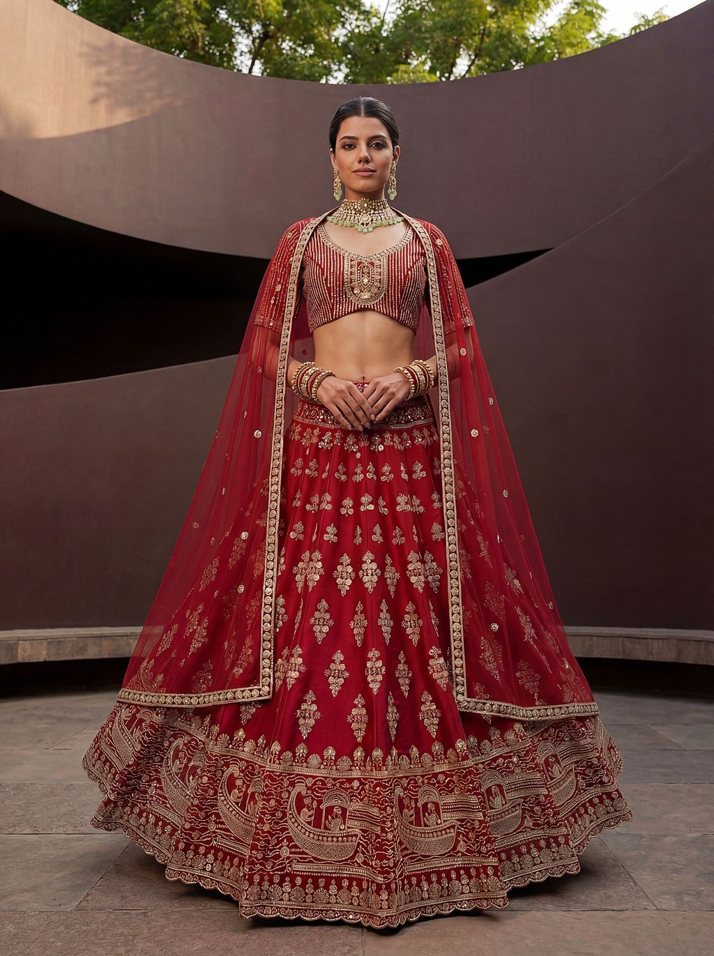 Red Pure Soft Heavy Silk Sequins Embroidery Work Bridal Lehenga 