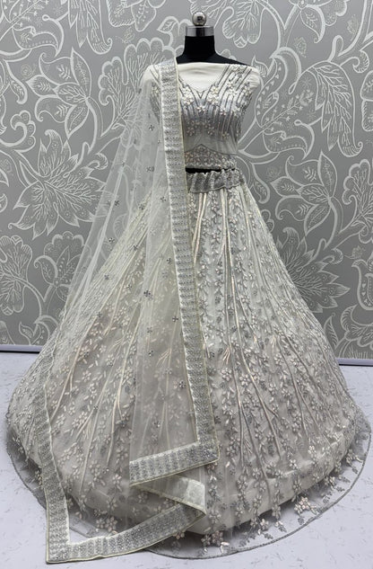 White Pure Soft Net Heavy Embroidery Work Bridal Lehenga Bridal Lehenga Anant Tex Exports Pvt.Ltd..