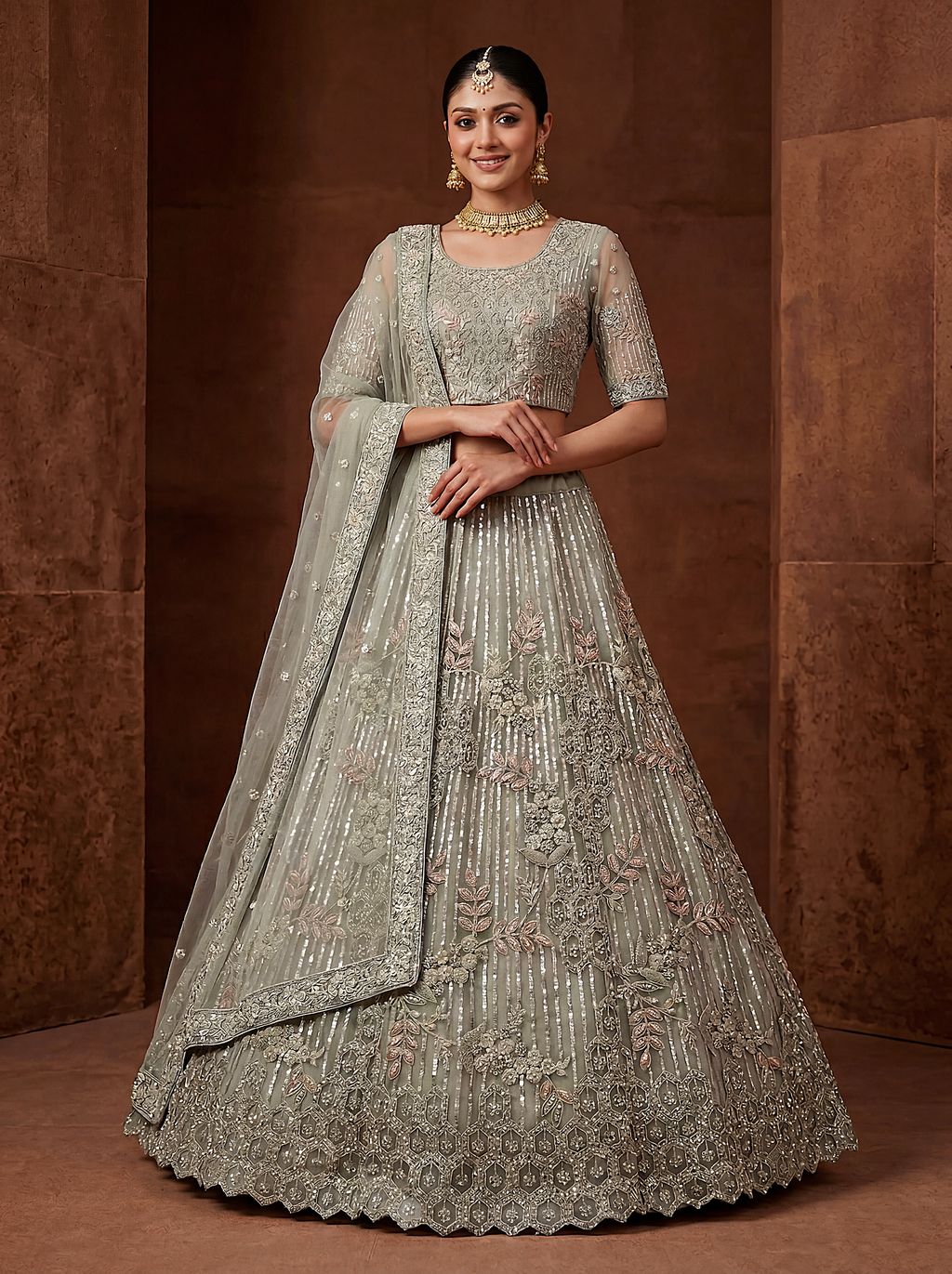 Pista Pure Soft Heavy Net Fancy Embroidery Work Bridal Lehenga Choli