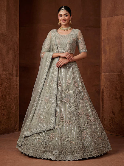 Pista Pure Soft Heavy Net Fancy Embroidery Work Bridal Lehenga Choli