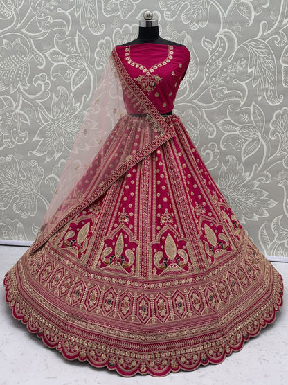 Pink Pure Soft Heavy Silk Sequins Embroidery Work Bridal Lehenga 