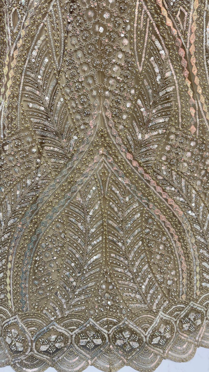 Golden Pure Soft Heavy net Silk Heavy Embroidery Work Bridal Lehenga