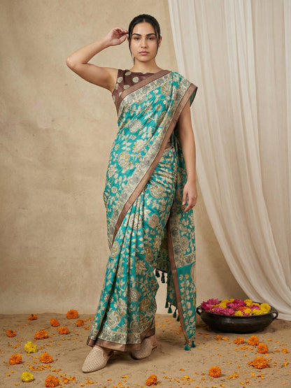 Green Leelawati Pure Tussar Silk Kalamkari Printed Saree 