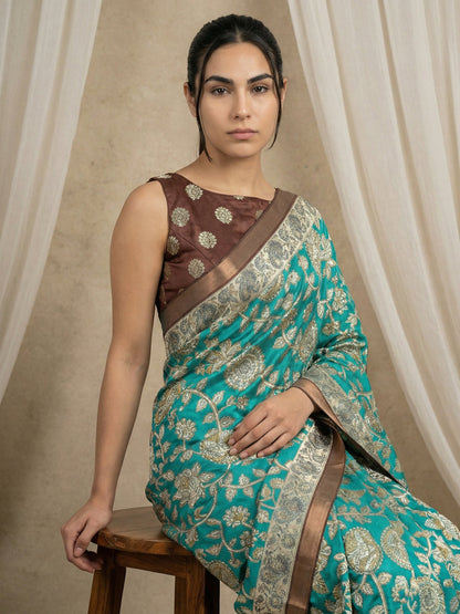 Green Leelawati Pure Tussar Silk Kalamkari Printed Saree 